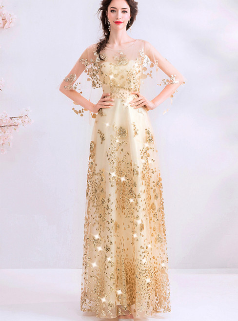 Prom Dresses Tulle with Gold